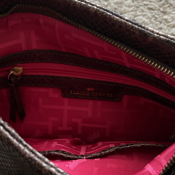 Elaine Turner Daphne Snakeskin Leather Clutch Brown / Prairie Silver - Picture 3 of 3